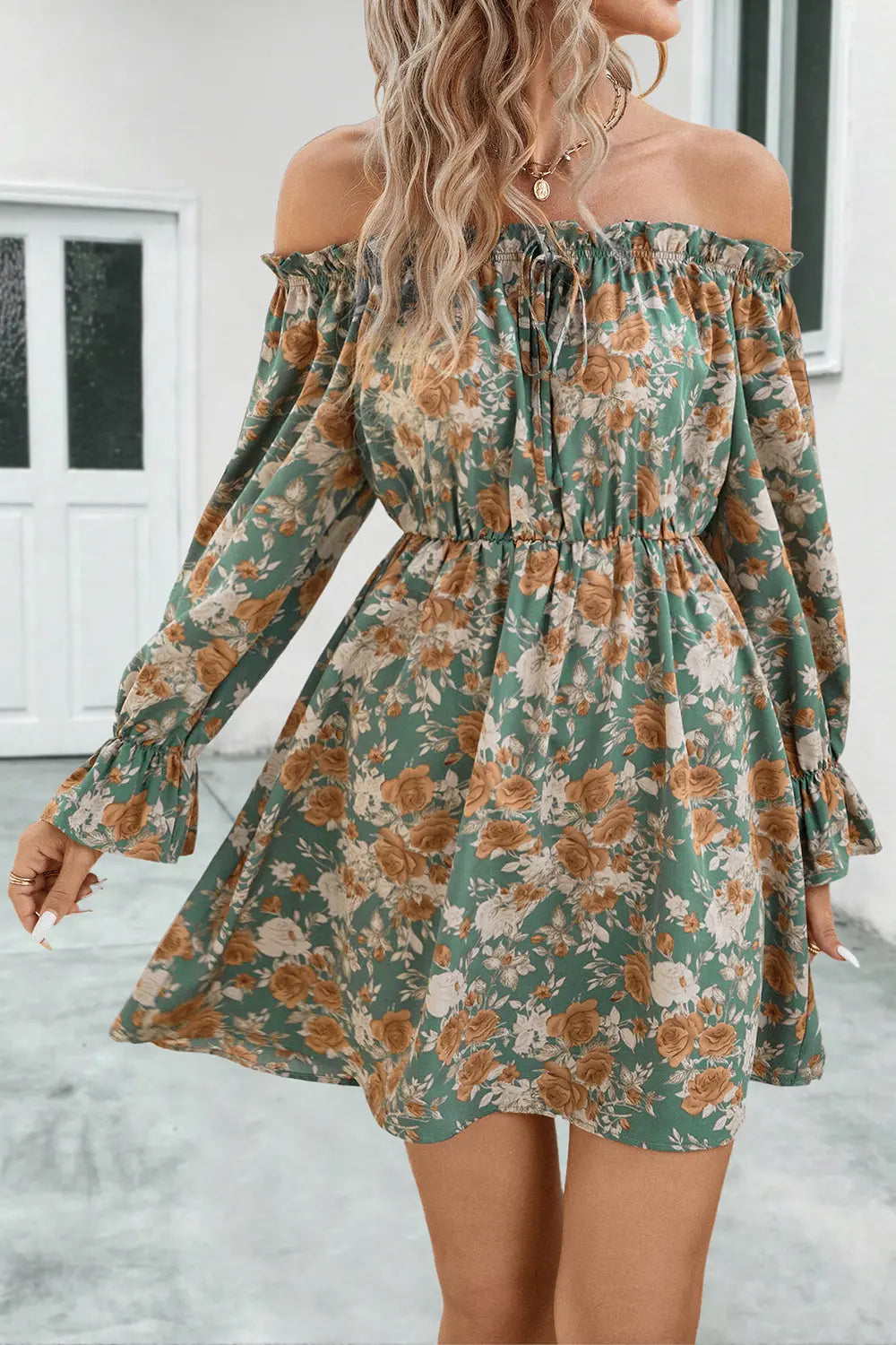 Blue Zone Planet |  Floral Off-Shoulder Flounce Sleeve Dress BLUE ZONE PLANET
