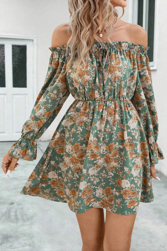 Blue Zone Planet |  Floral Off-Shoulder Flounce Sleeve Dress BLUE ZONE PLANET