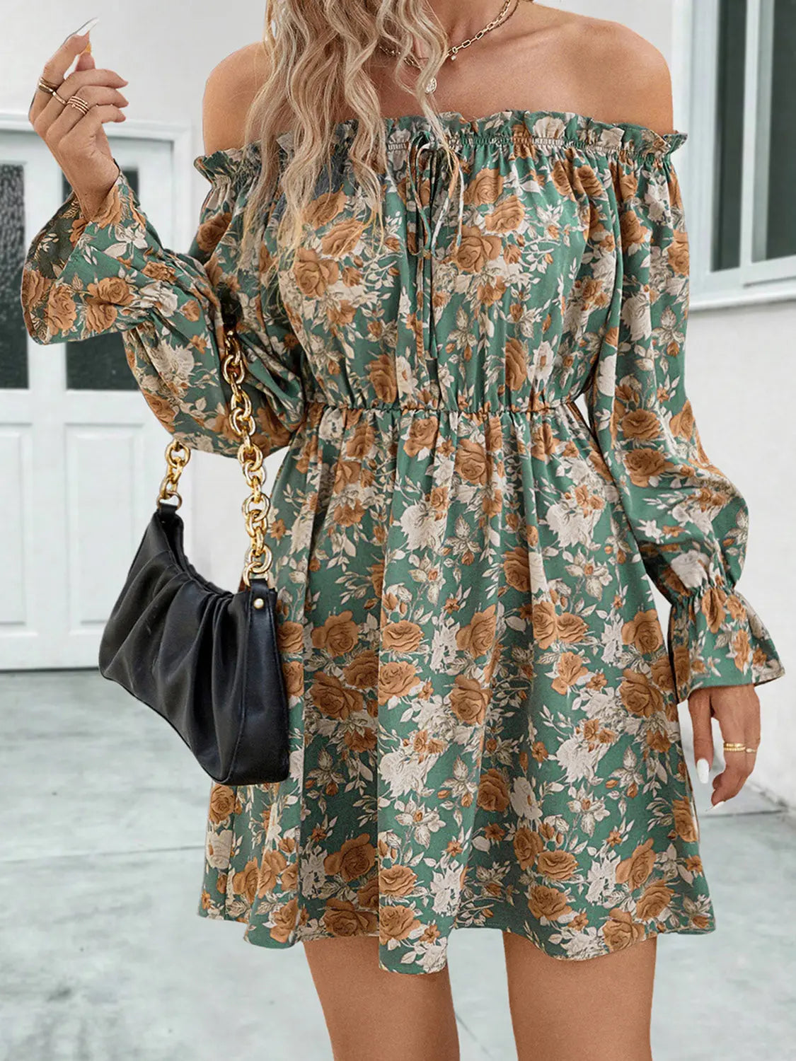 Blue Zone Planet |  Floral Off-Shoulder Flounce Sleeve Dress BLUE ZONE PLANET