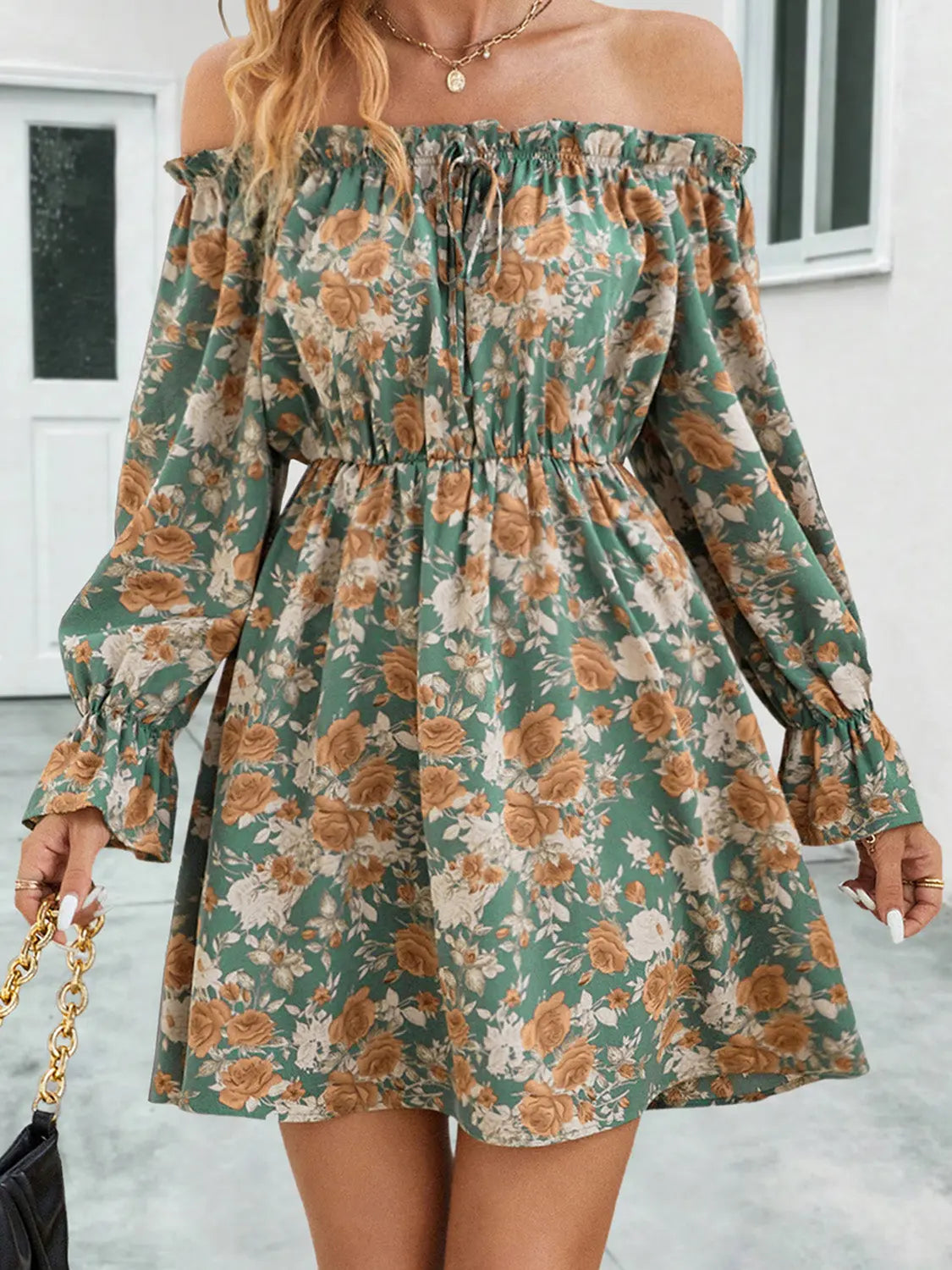 Blue Zone Planet |  Floral Off-Shoulder Flounce Sleeve Dress BLUE ZONE PLANET
