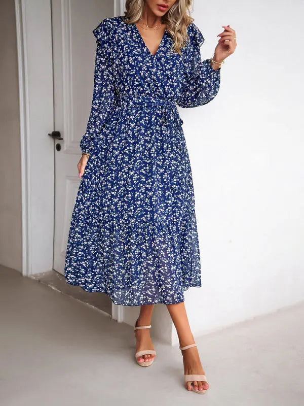 Blue Zone Planet |  Floral V-neck Long Sleeve Dress BLUE ZONE PLANET