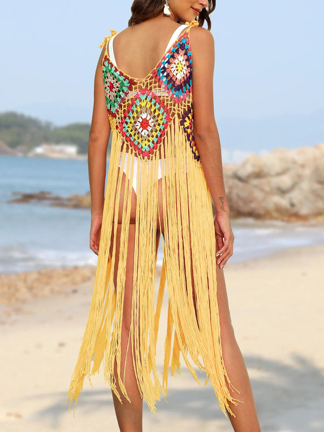 Blue Zone Planet |  Fringe Spaghetti Strap Cover-Up BLUE ZONE PLANET