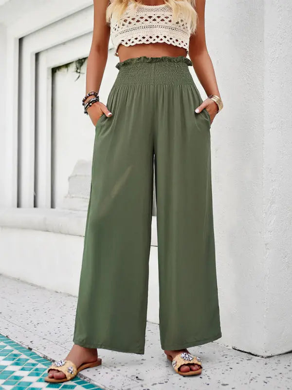 Blue Zone Planet | Gia's solid color loose elastic high-waist trousers BLUE ZONE PLANET