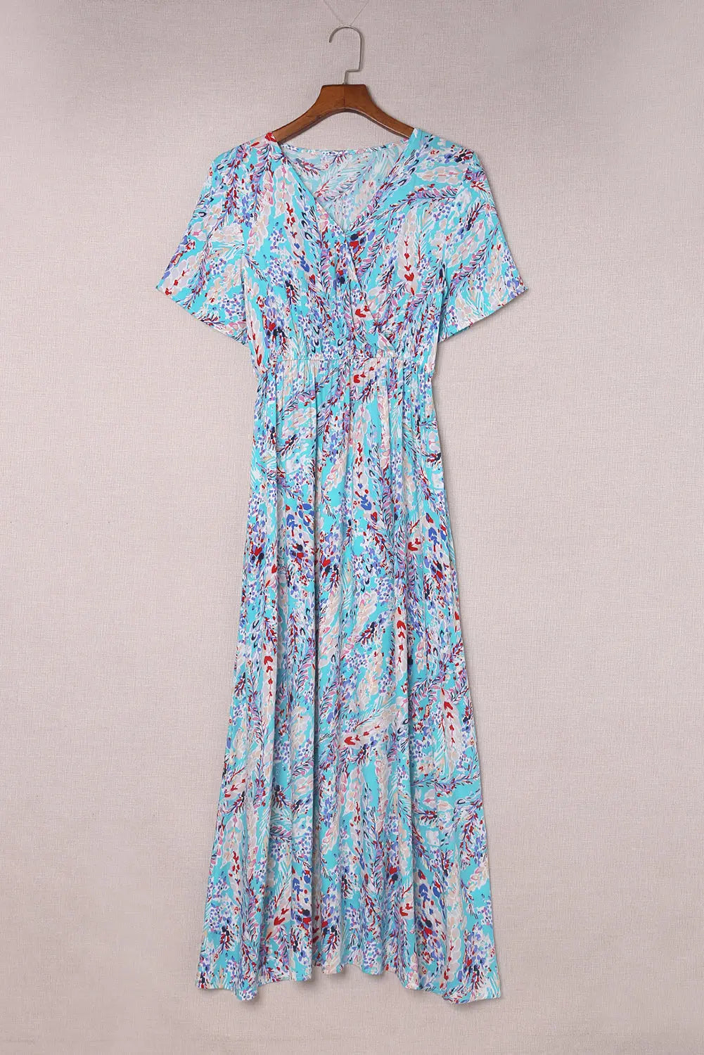 Blue Zone Planet |  Green Wrap V Neck Floral Maxi Dress Blue Zone Planet