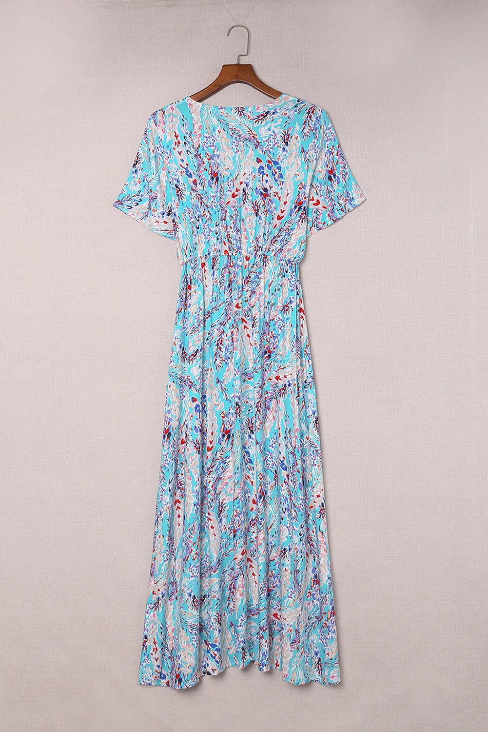 Blue Zone Planet |  Green Wrap V Neck Floral Maxi Dress Blue Zone Planet