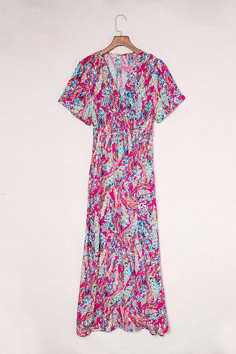 Blue Zone Planet |  Green Wrap V Neck Floral Maxi Dress Blue Zone Planet