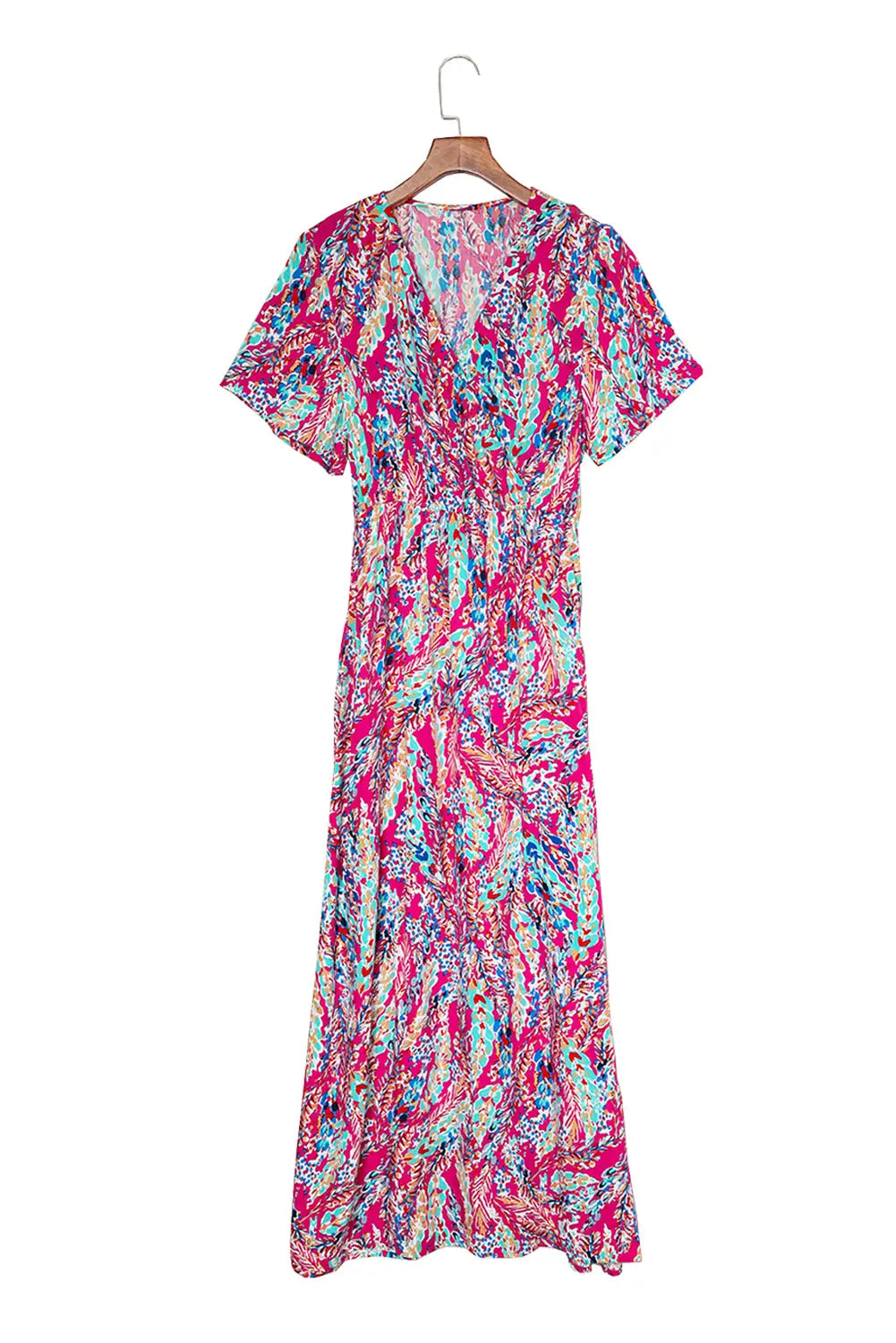 Blue Zone Planet |  Green Wrap V Neck Floral Maxi Dress Blue Zone Planet