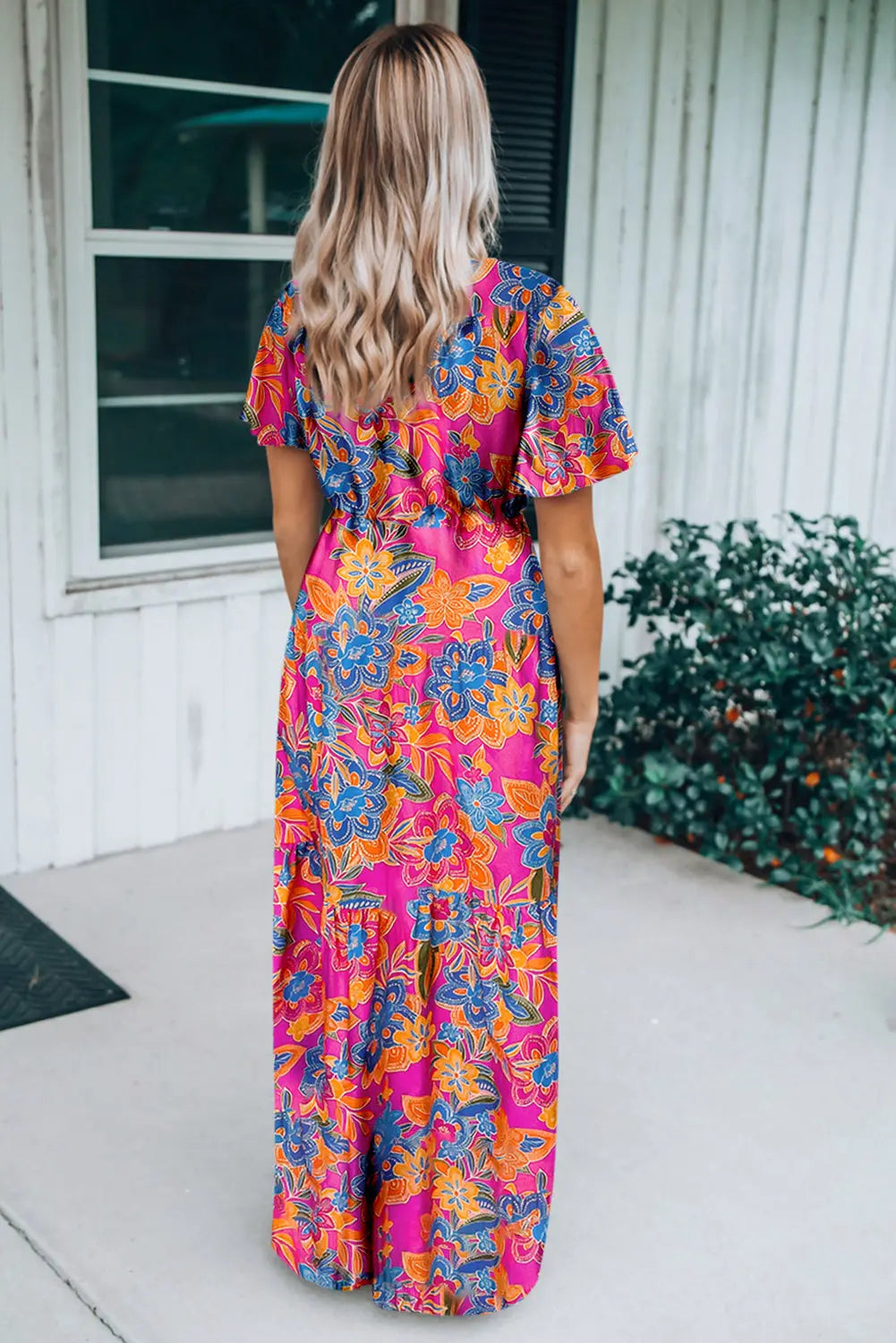 Blue Zone Planet |  Green Wrap V Neck Floral Maxi Dress Blue Zone Planet