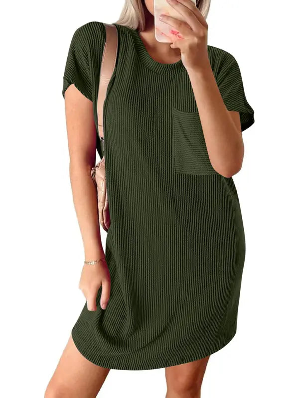Blue Zone Planet |  Hazel's contrasting wavy striped short-sleeved pocket knee-high dress BLUE ZONE PLANET