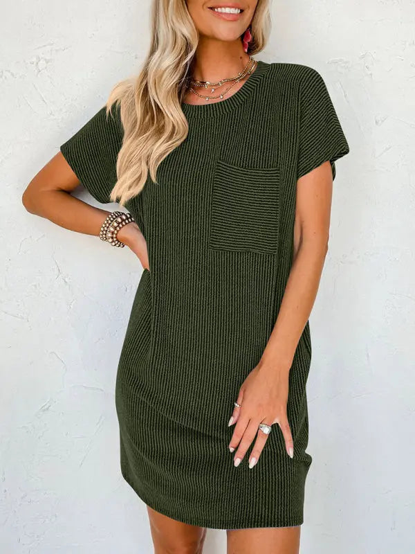 Blue Zone Planet |  Hazel's contrasting wavy striped short-sleeved pocket knee-high dress BLUE ZONE PLANET