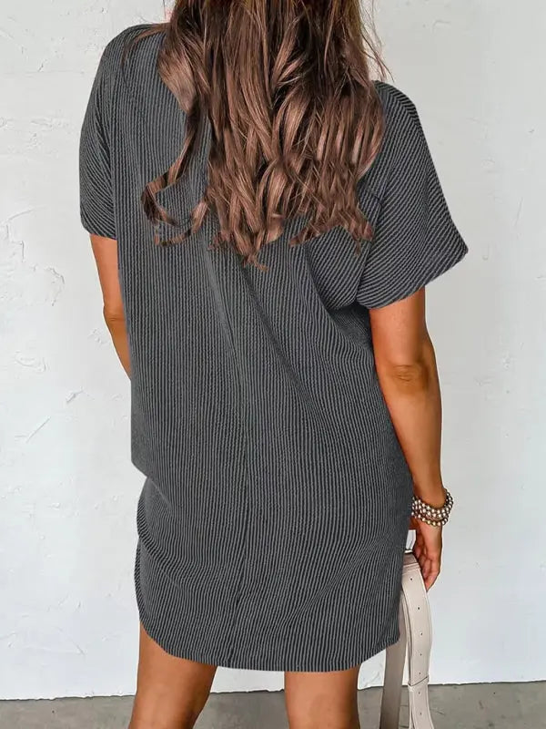 Blue Zone Planet |  Hazel's contrasting wavy striped short-sleeved pocket knee-high dress BLUE ZONE PLANET