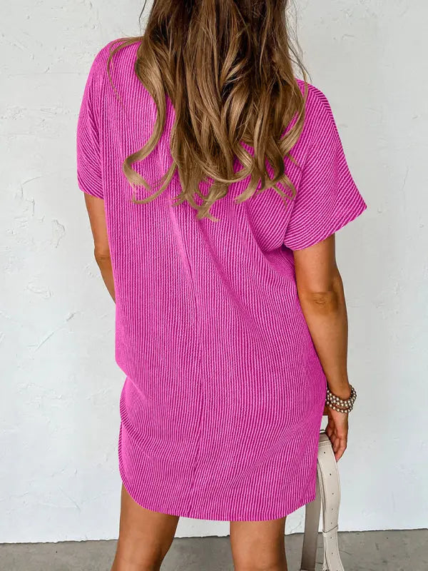 Blue Zone Planet |  Hazel's contrasting wavy striped short-sleeved pocket knee-high dress BLUE ZONE PLANET