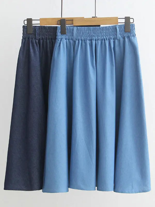Blue Zone Planet |  High Waist Solid Color Midi Denim Skirt BLUE ZONE PLANET