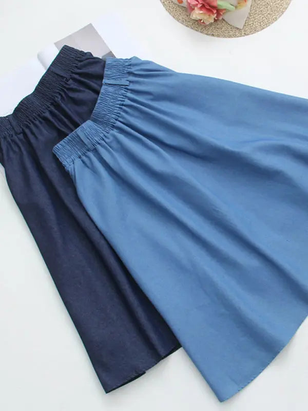 Blue Zone Planet |  High Waist Solid Color Midi Denim Skirt BLUE ZONE PLANET