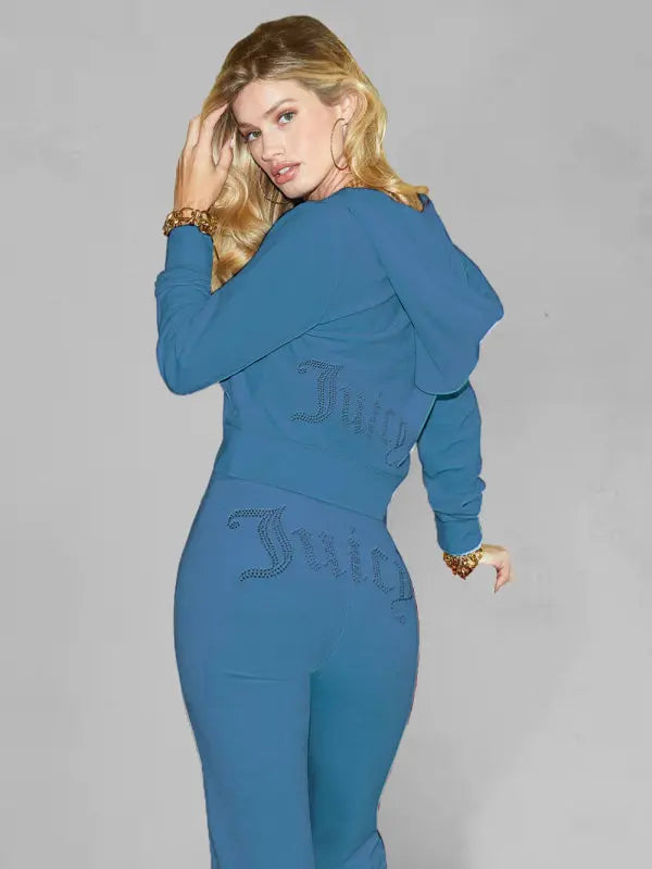 Blue Zone Planet |  Hot diamond Korean velvet sports and leisure suit two-piece set BLUE ZONE PLANET