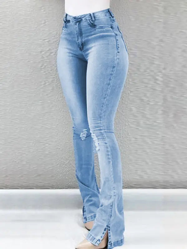 Blue Zone Planet |  Isla's Elastic slit flared high waist jeans kakaclo