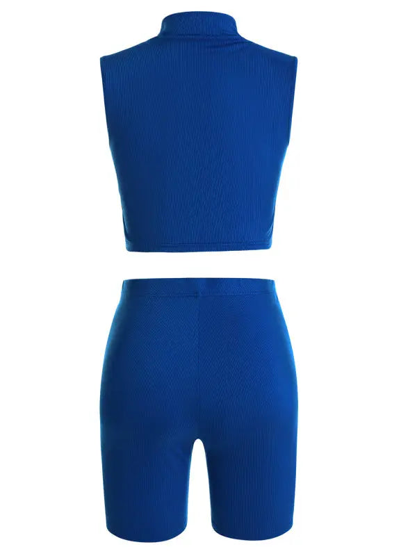 Blue Zone Planet | Knitted Sleeveless Shorts Sports Two-Piece Set BLUE ZONE PLANET
