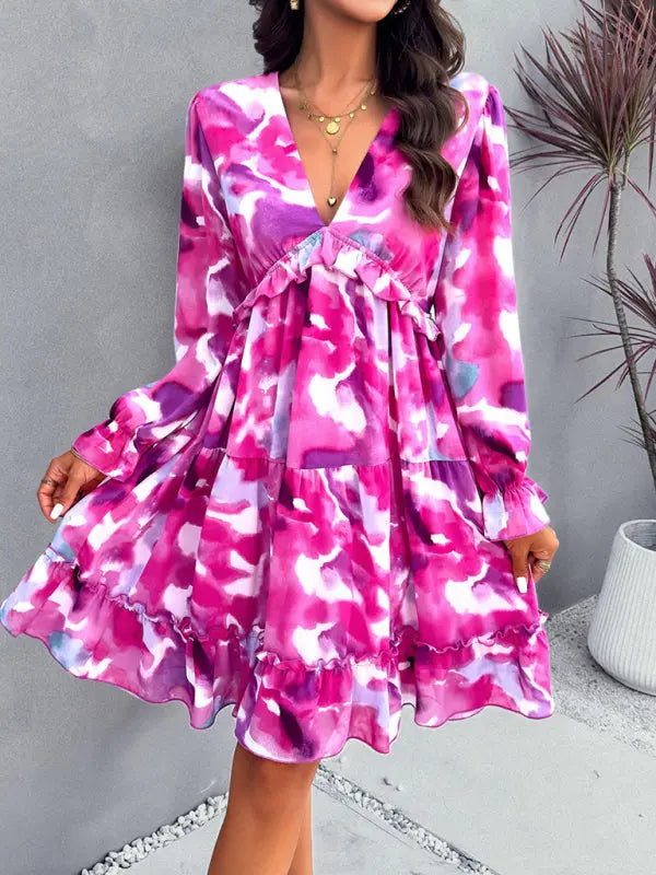 Blue Zone Planet |  Lilly's floral printed V-neck long-sleeved knee-length dress BLUE ZONE PLANET