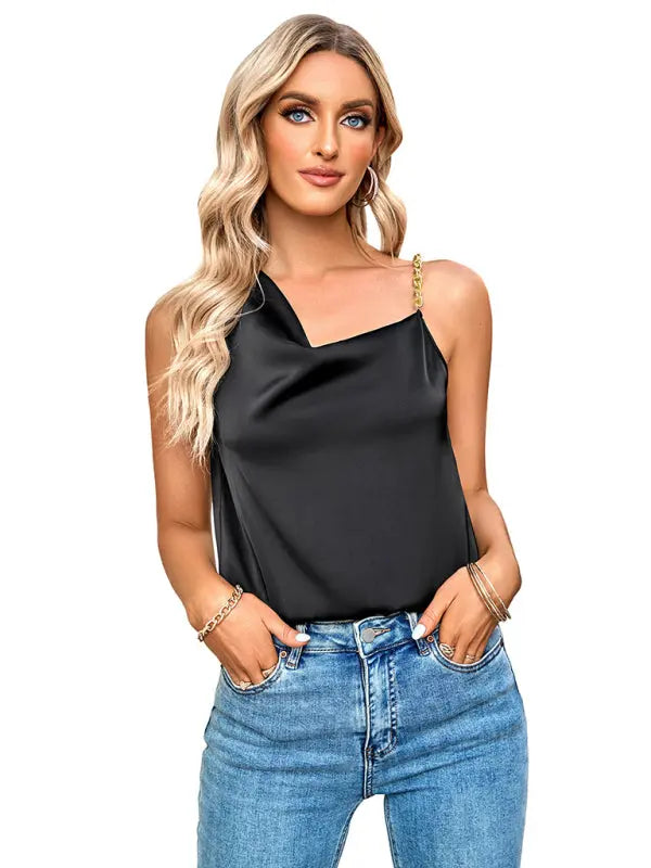 Blue Zone Planet | Lily's Satin Swing Neck Asymmetrical Camisole Top BLUE ZONE PLANET