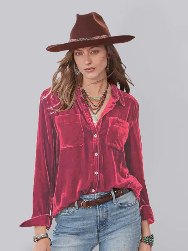 Blue Zone Planet |  Long-sleeved all-match velvet and golden velvet top with loose base lining BLUE ZONE PLANET