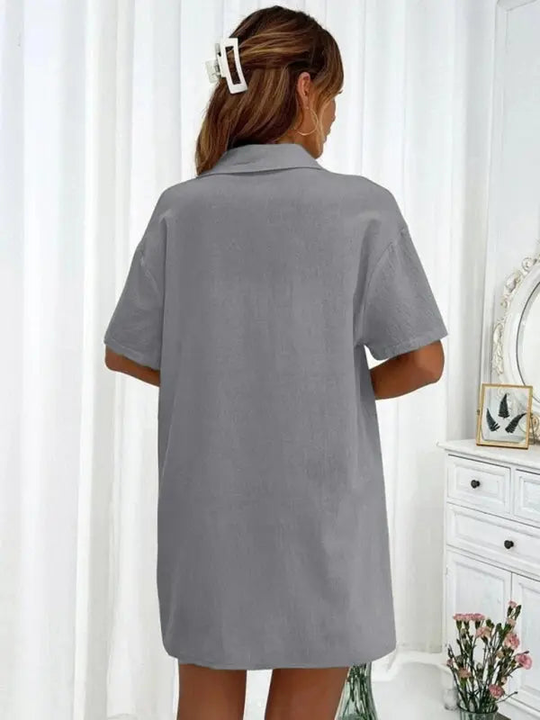 Blue Zone Planet |  Loose-fit short-sleeve single-breasted shorts Two-piece solid-color shirt set BLUE ZONE PLANET