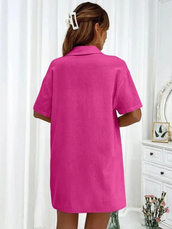 Blue Zone Planet |  Loose-fit short-sleeve single-breasted shorts Two-piece solid-color shirt set BLUE ZONE PLANET