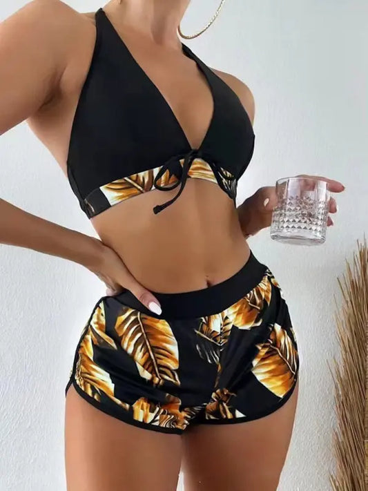 Blue Zone Planet |  Lucy's multi-color printed bikini three-piece set BLUE ZONE PLANET