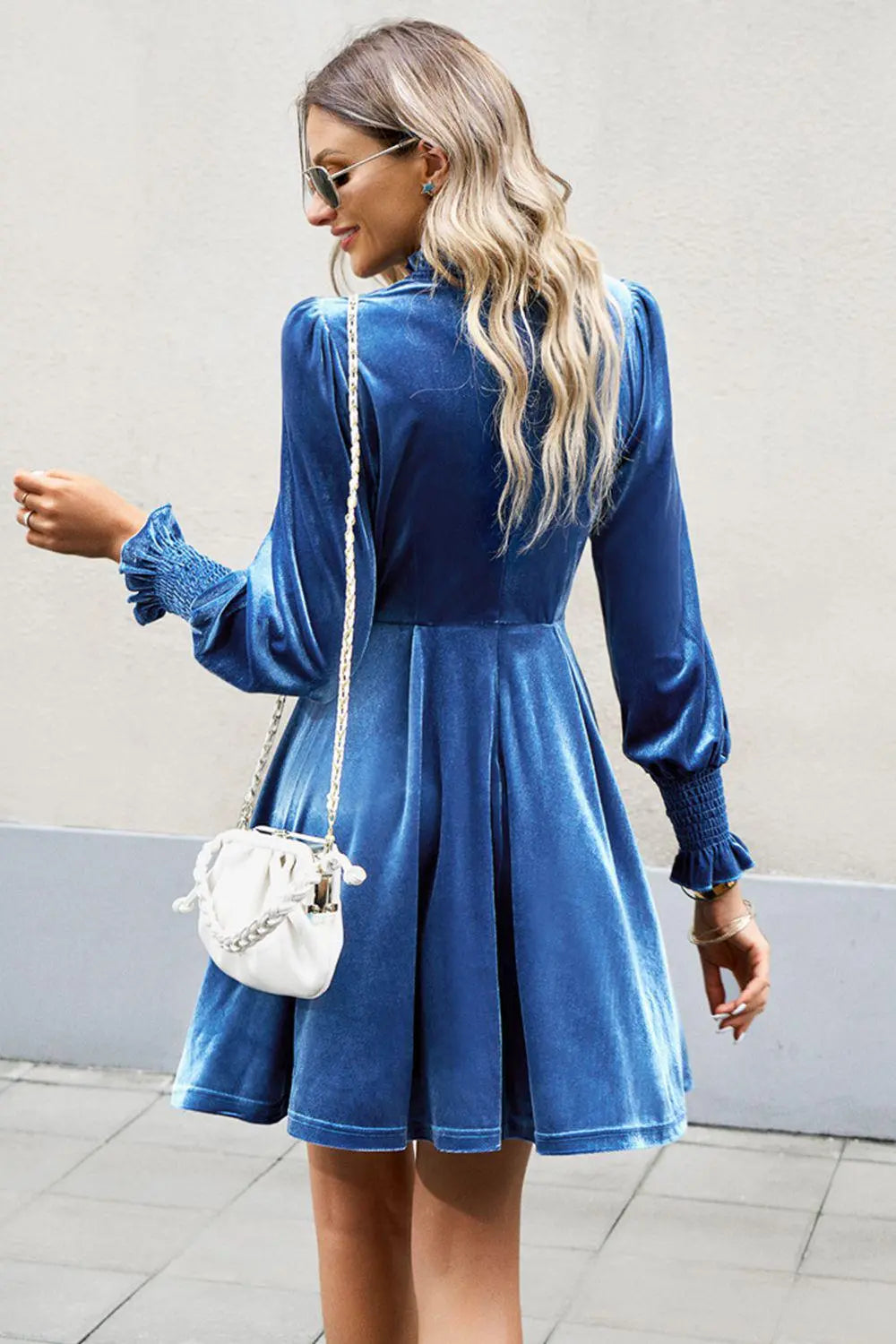 Blue Zone Planet |  Mock Neck Lantern Sleeve Mini Dress BLUE ZONE PLANET