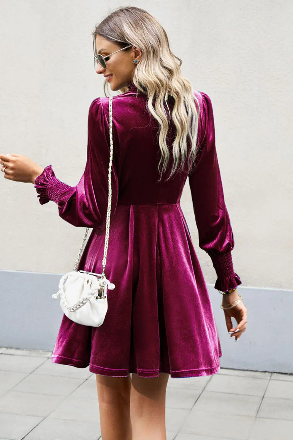 Blue Zone Planet |  Mock Neck Lantern Sleeve Mini Dress BLUE ZONE PLANET