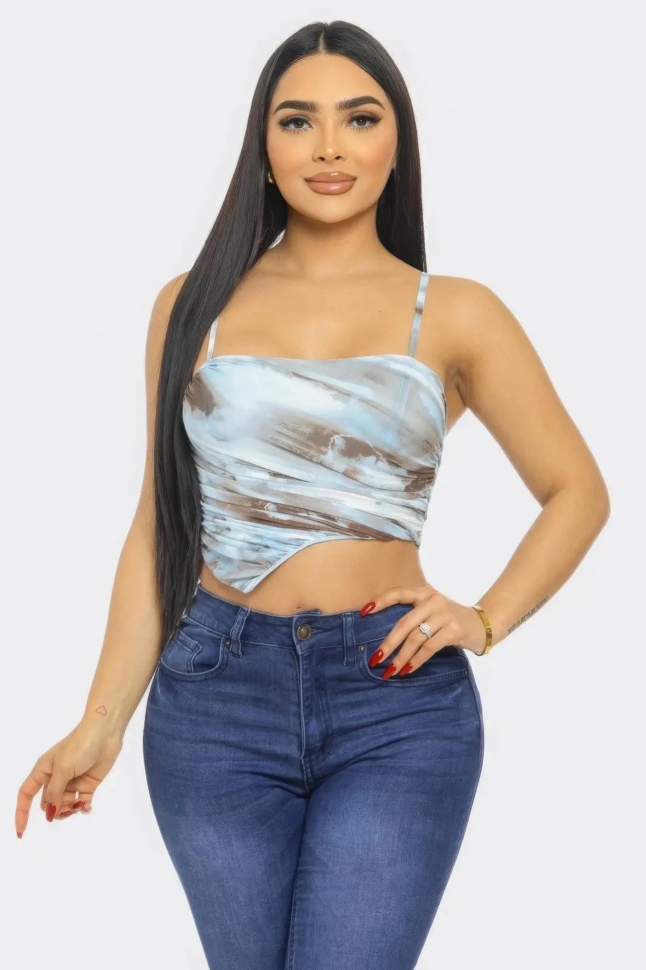 Blue Zone Planet |  Nikki's Mesh Print Crop Top Blue Zone Planet