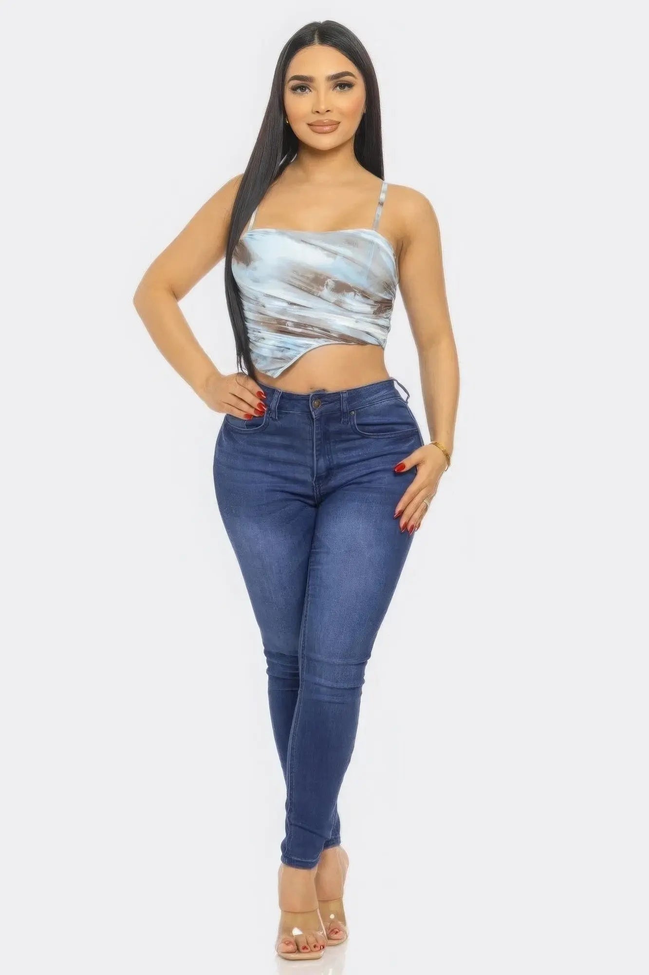 Blue Zone Planet |  Nikki's Mesh Print Crop Top Blue Zone Planet