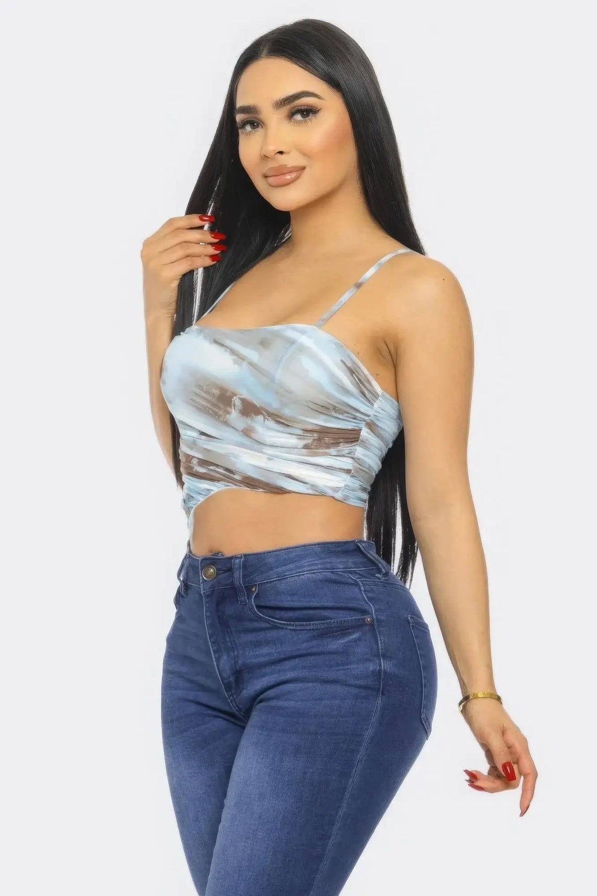 Blue Zone Planet |  Nikki's Mesh Print Crop Top Blue Zone Planet