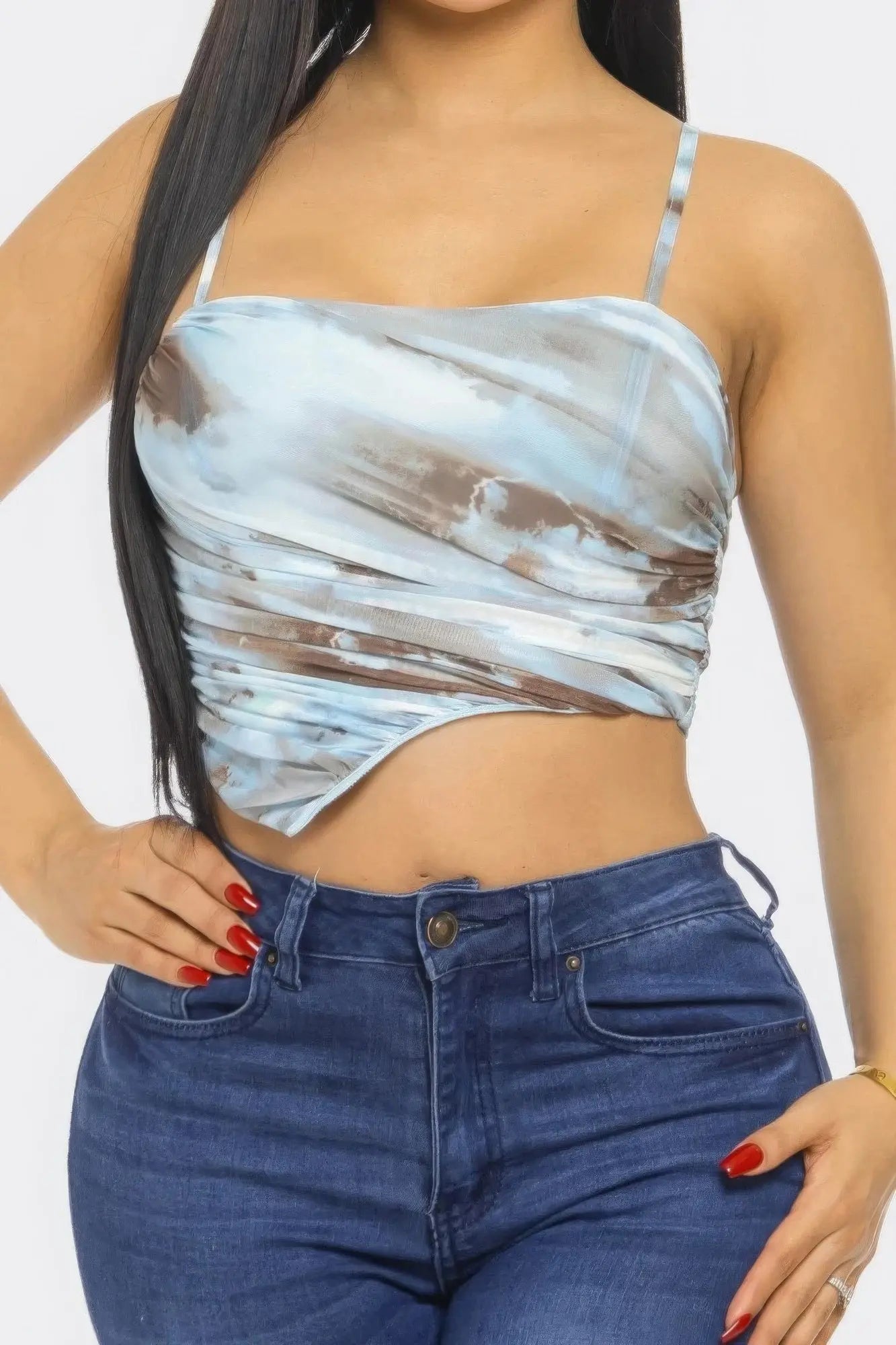 Blue Zone Planet |  Nikki's Mesh Print Crop Top Blue Zone Planet