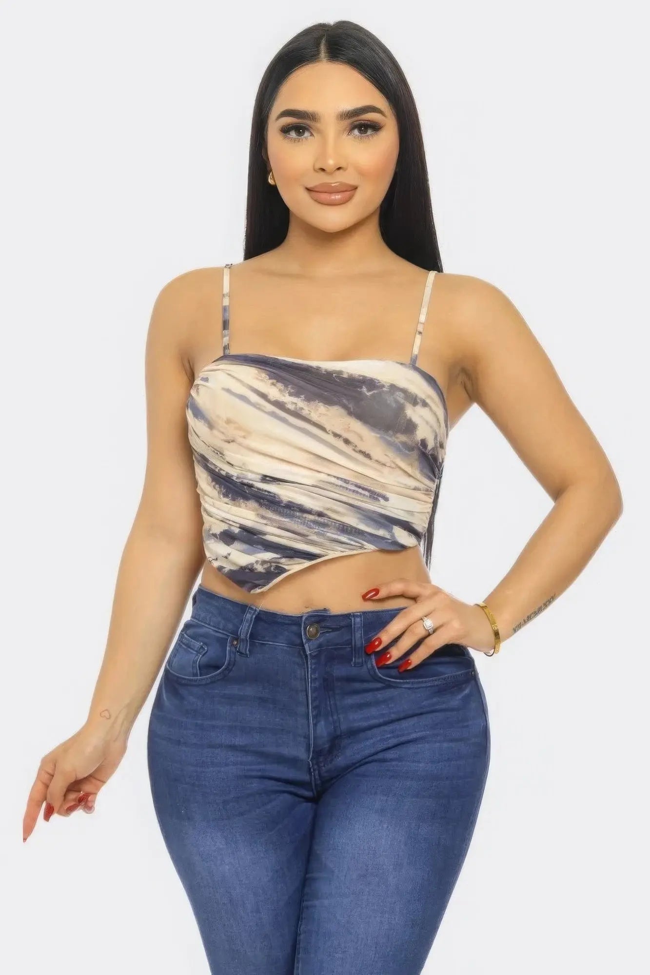 Blue Zone Planet |  Nikki's Mesh Print Crop Top Blue Zone Planet