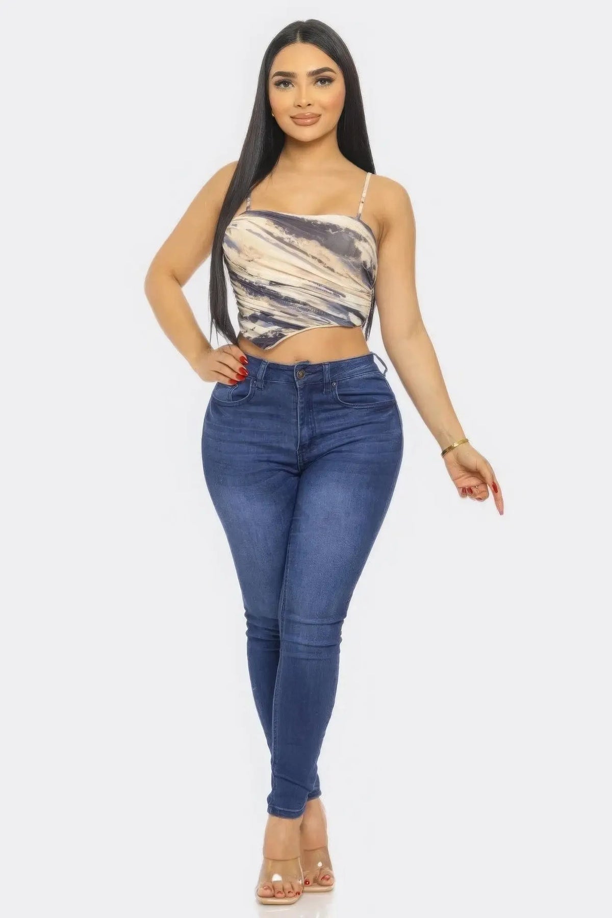 Blue Zone Planet |  Nikki's Mesh Print Crop Top Blue Zone Planet