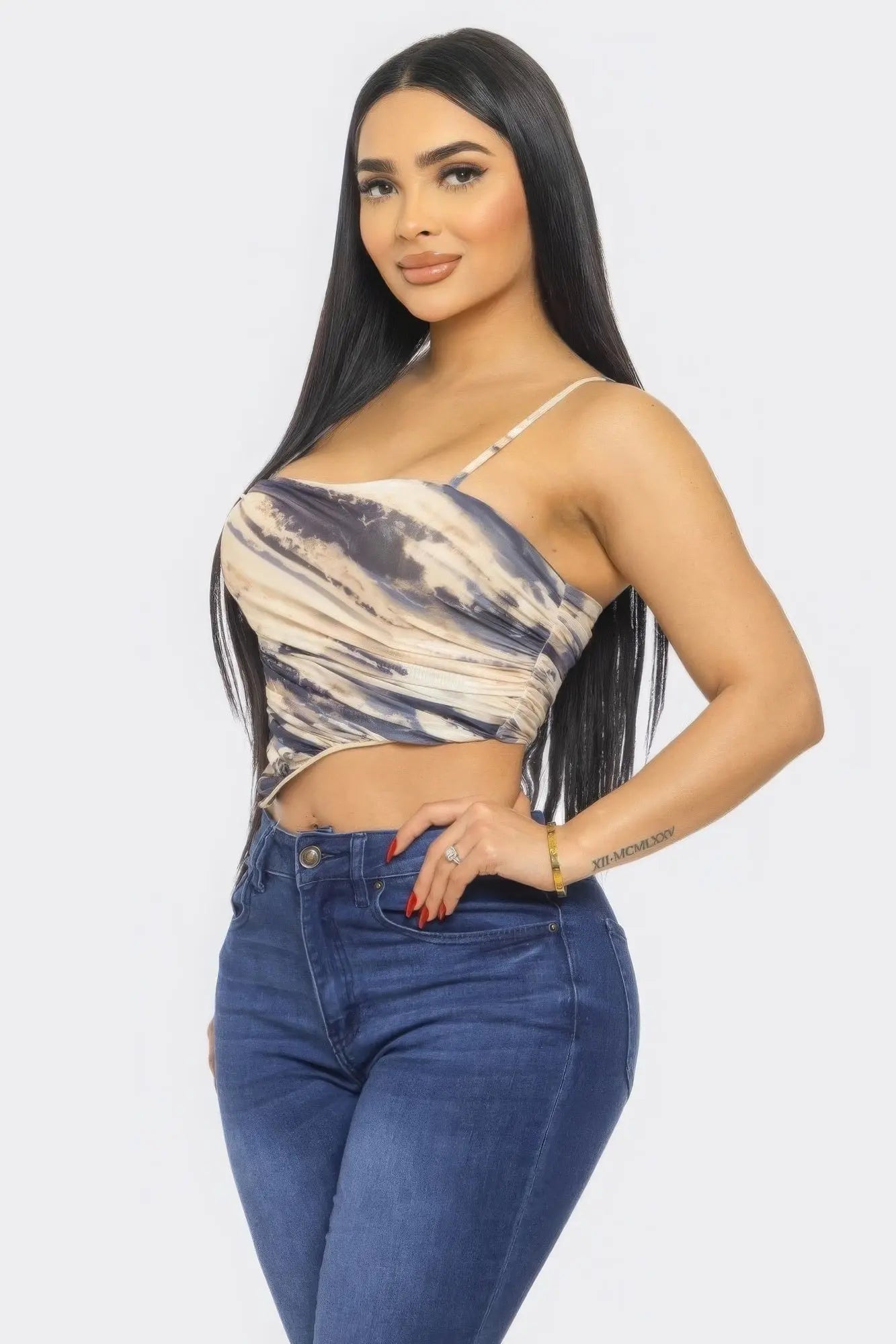 Blue Zone Planet |  Nikki's Mesh Print Crop Top Blue Zone Planet