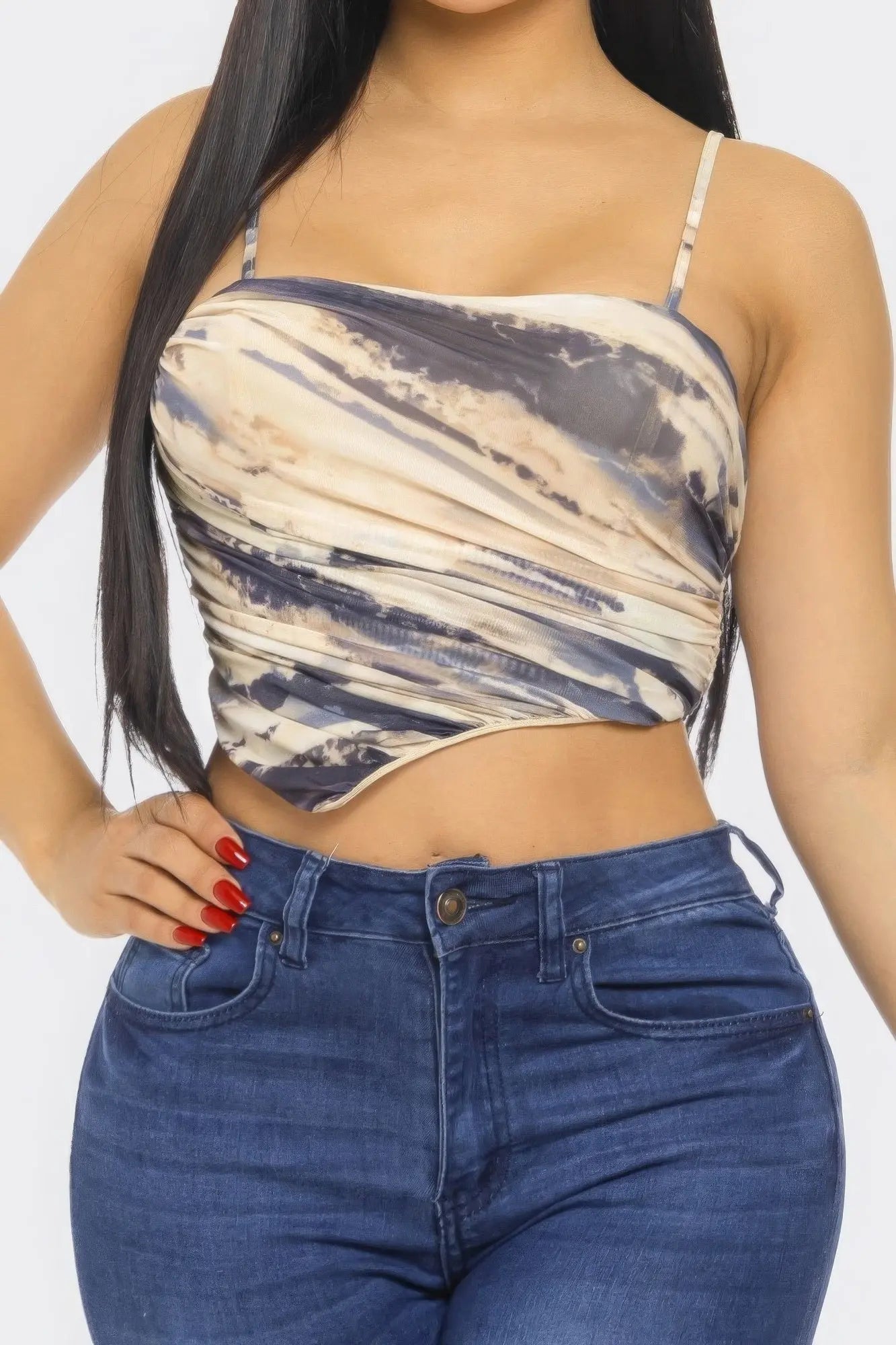 Blue Zone Planet |  Nikki's Mesh Print Crop Top Blue Zone Planet