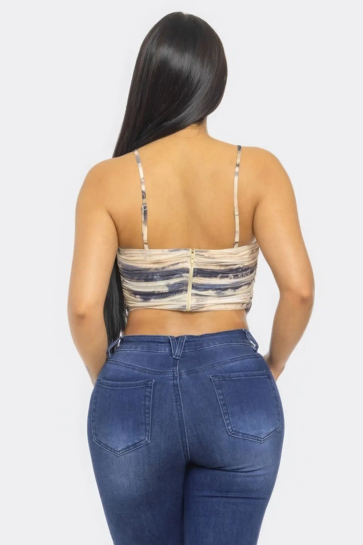 Blue Zone Planet |  Nikki's Mesh Print Crop Top Blue Zone Planet