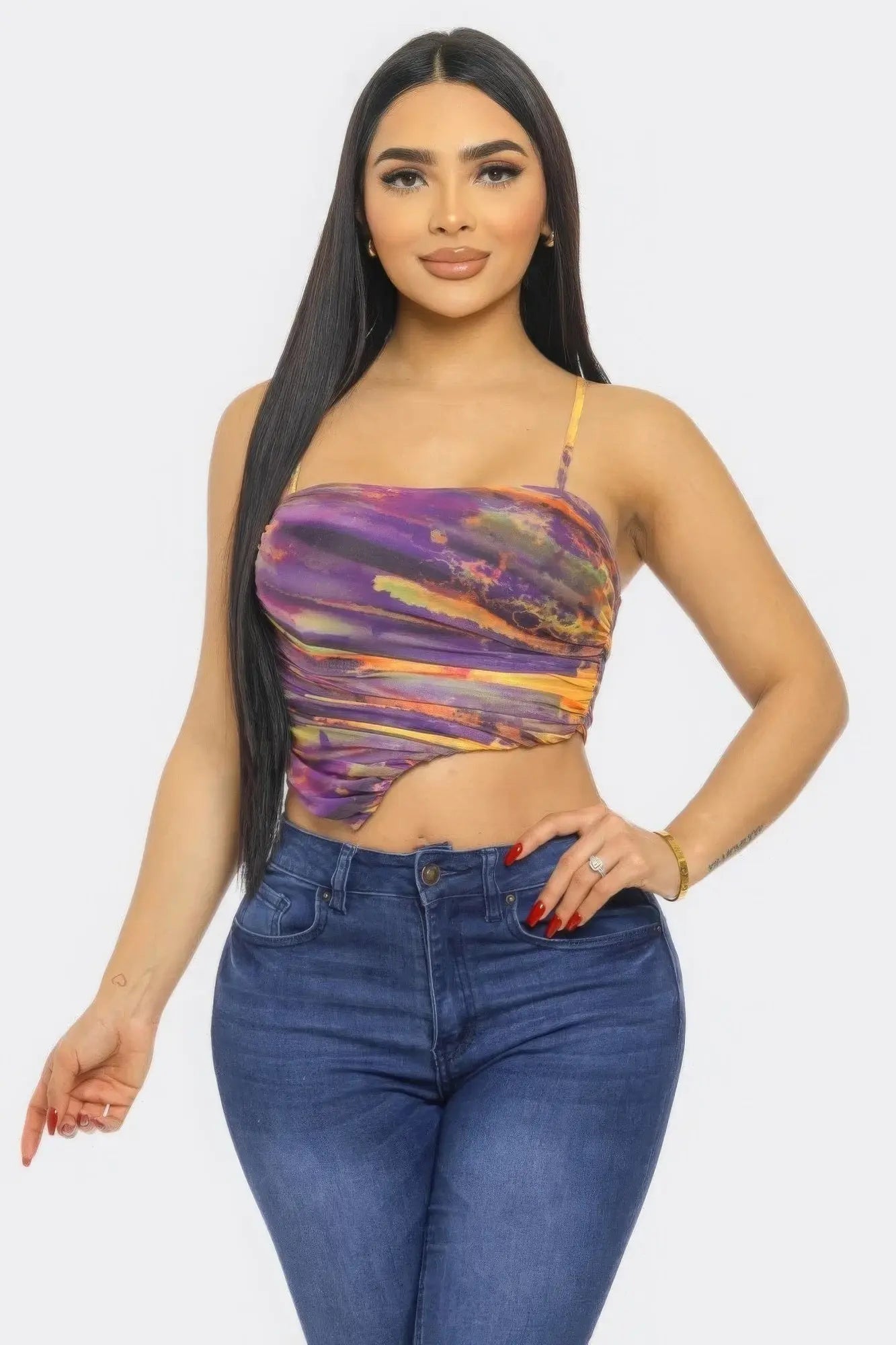 Blue Zone Planet |  Nikki's Mesh Print Crop Top Blue Zone Planet