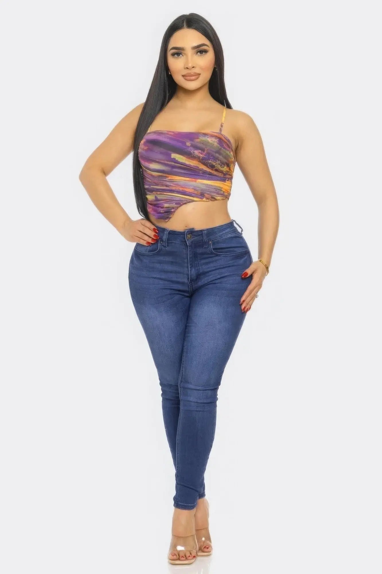 Blue Zone Planet |  Nikki's Mesh Print Crop Top Blue Zone Planet