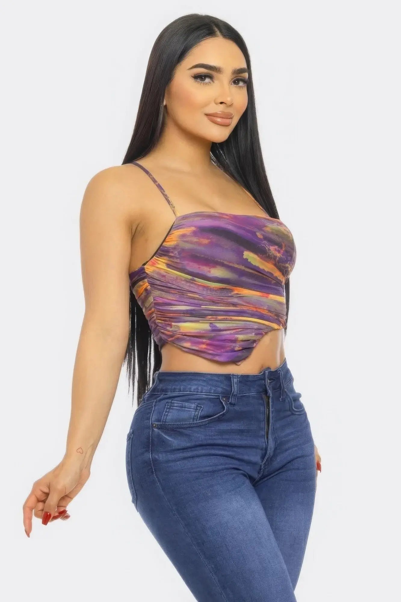 Blue Zone Planet |  Nikki's Mesh Print Crop Top Blue Zone Planet