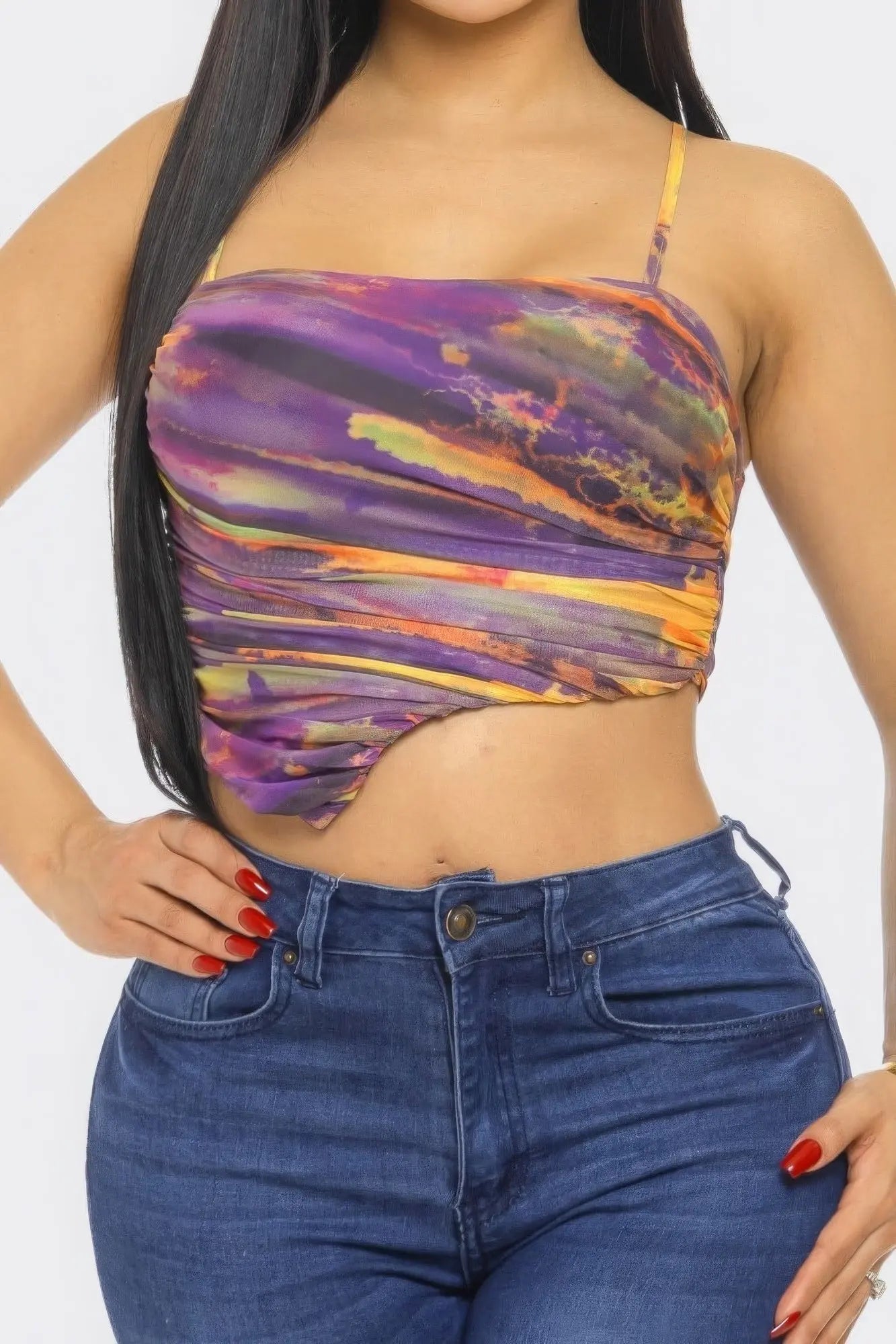 Blue Zone Planet |  Nikki's Mesh Print Crop Top Blue Zone Planet