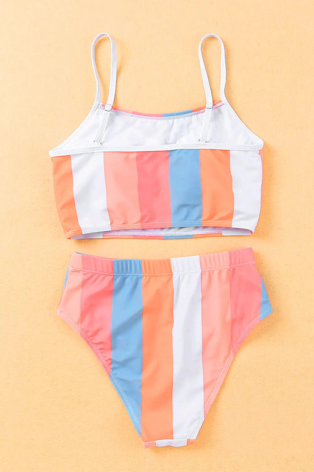 Blue Zone Planet |  Orange Vertical Striped High Waist Bikini Swimsuit Blue Zone Planet