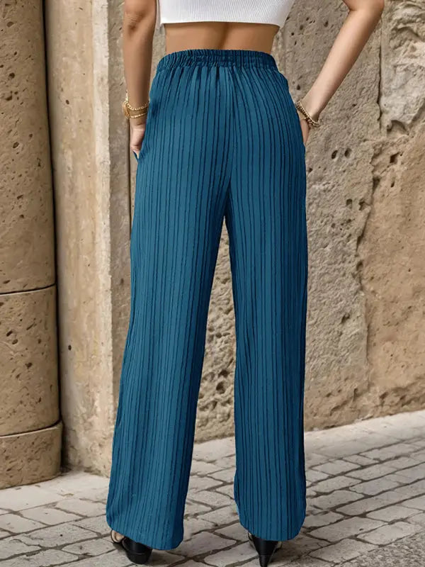 Blue Zone Planet |  Pleated Textured Elastic Straight Pants BLUE ZONE PLANET