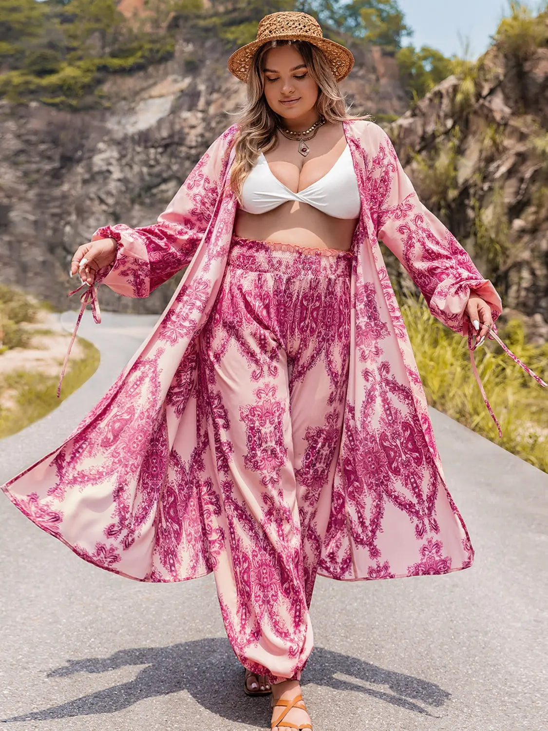 Blue Zone Planet |  Plus Size Open Front Cardigan and Pants Set BLUE ZONE PLANET
