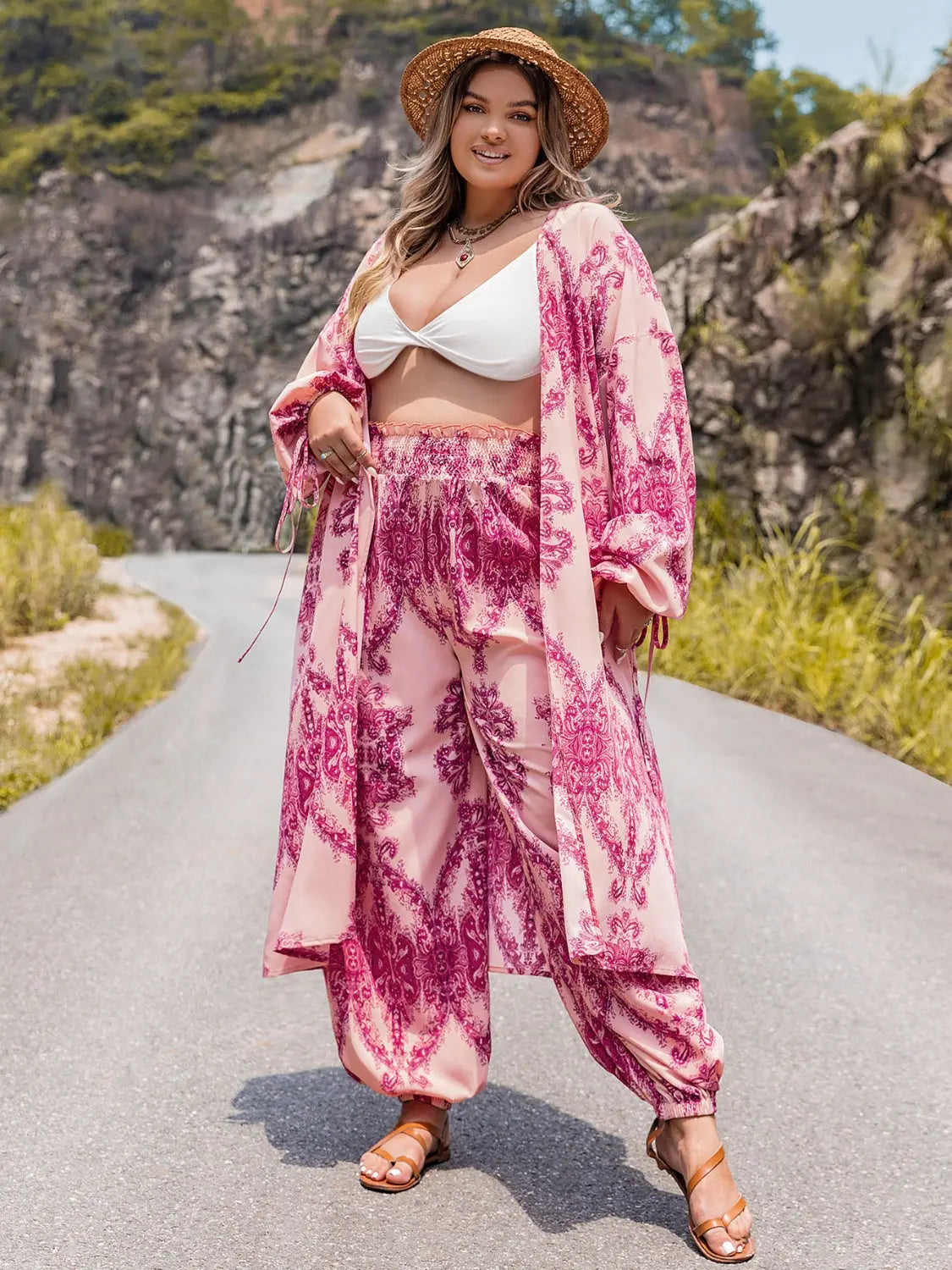 Blue Zone Planet |  Plus Size Open Front Cardigan and Pants Set BLUE ZONE PLANET