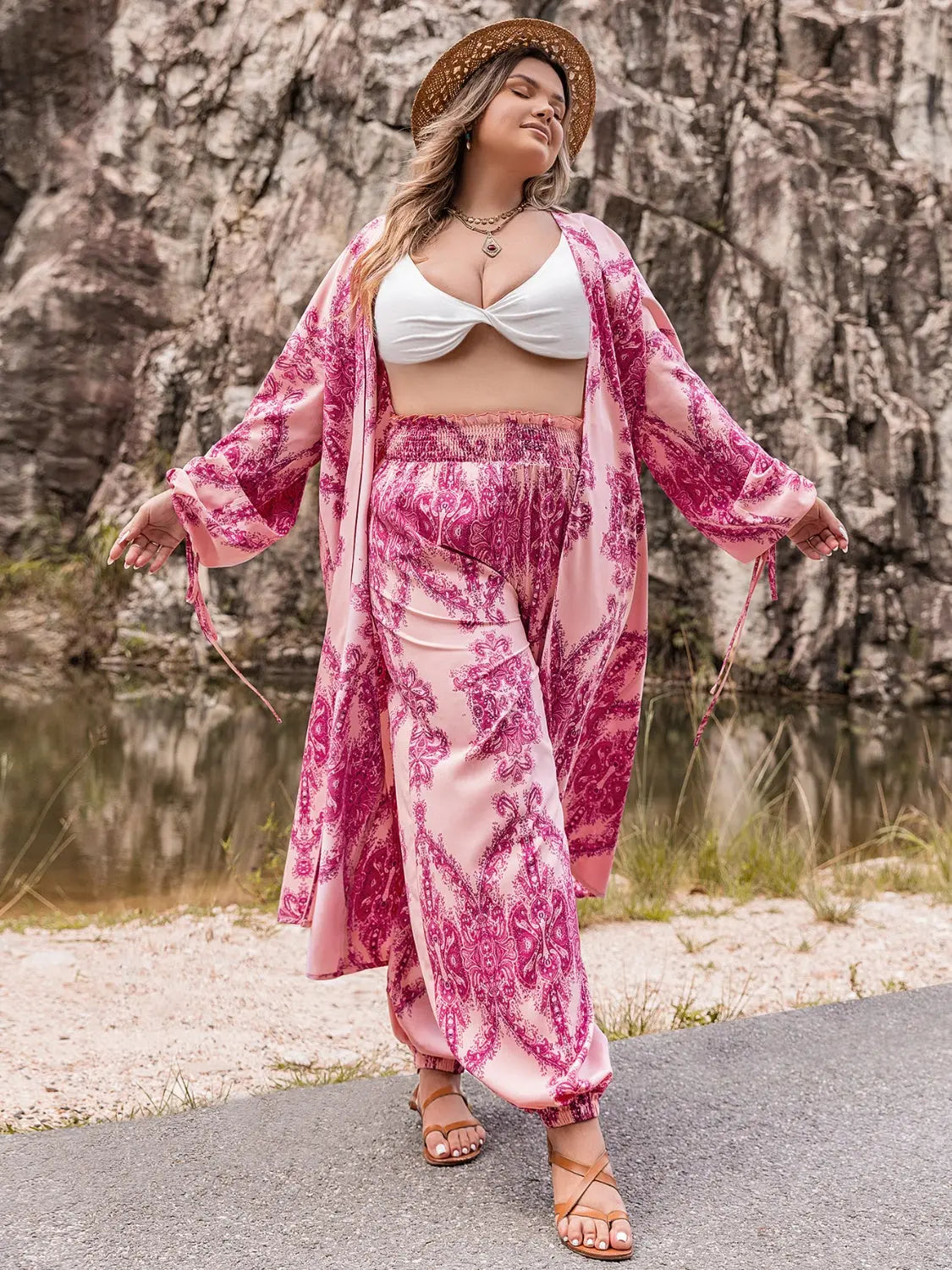 Blue Zone Planet |  Plus Size Open Front Cardigan and Pants Set BLUE ZONE PLANET