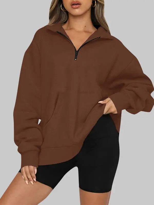 Blue Zone Planet |  Pocket Top Half Zip Pullover Long Sleeve Sweatshirt Sweatshirt BLUE ZONE PLANET