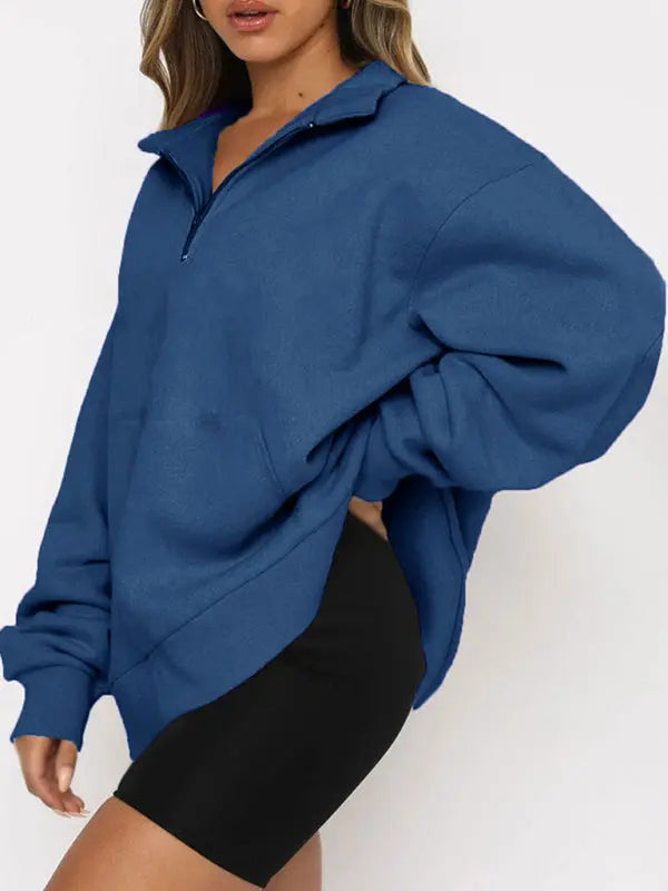 Blue Zone Planet |  Pocket Top Half Zip Pullover Long Sleeve Sweatshirt Sweatshirt BLUE ZONE PLANET