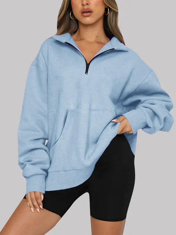 Blue Zone Planet |  Pocket Top Half Zip Pullover Long Sleeve Sweatshirt Sweatshirt BLUE ZONE PLANET